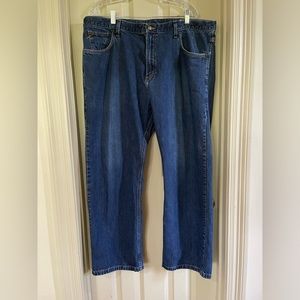 Orvis Mens 5-pocket Jeans, size 42x30, medium wash.